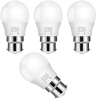 OUKAJO Bayonet Light Bulb,B22 LED 7W, 60W Equivalent,3000K Warm White,CRI>80,Non Flicker,Non Dimmable,4 Pack