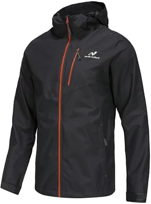 NORDIC OUTLAND Mens Rain Jacket with Mesh Lining,Waterproof Breathable Raincoat,Hooded Windbreaker for Outdoor (X-Large, Charcoal