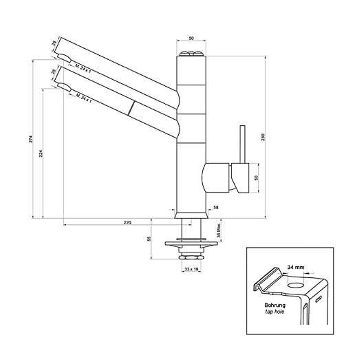 Cucina Ideale 5-Way Tap Fitting with Extendible Shower Chrome for Cold, Hot Untreated Tap Water and 3 Additional Water Types e.g. Silent, Cooled and Carbonated