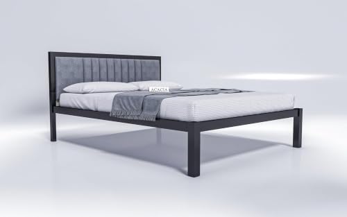 Image of Craft Modern Upholstered King Size Bed for Bedroom | Metal Double Bed | Platform Cot Bed with Upholstery Premium Fabric | 6.5 x 6 Ft | Powder Coated Metal Bed | Grey