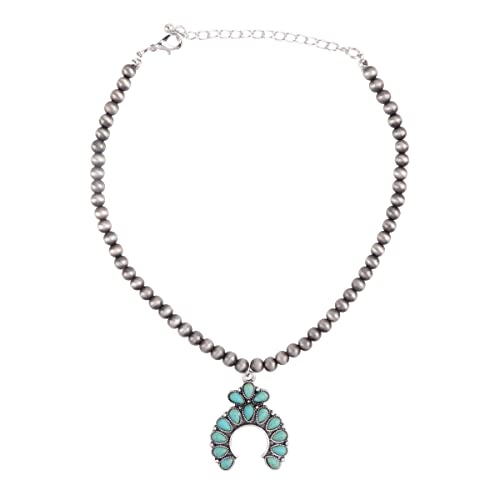 RIAH FASHION Bohemian Beaded Statement Necklace - Multilayered Natural Stone Mixed Beads, Western Concho Pendant3