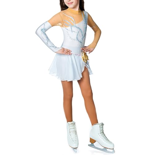 Crianças Meninas Mangas Compridas Vestido De Patinação Artística No Gelo, Adultos Competição Gola Al