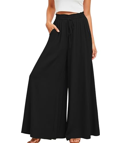 Neteson Pantalon Femme Été Pantalon à Jambes Larges Pantalon Palazzo Fluide