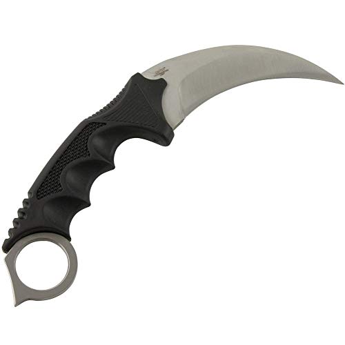 United Cutlery Silver Honshu Karambit – 7Cr13 Stainless Steel Blade, Grippy Over-Molded Handle, Shoulder Harness Sheath, Finger-Ring Pommel – Easily Concealed Self-Defense - 8 3/4" Overall
