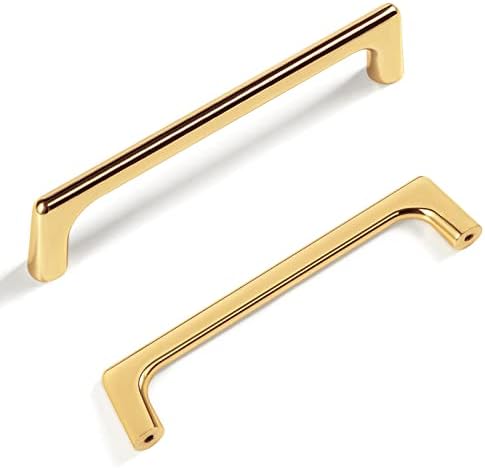 Shining Golden Cabinet Pull Modern Minimalist Style Cabinet Handle Drawer Handle Wardrobe Cabinet Door Handle 5''' Hole Center,6 Pack