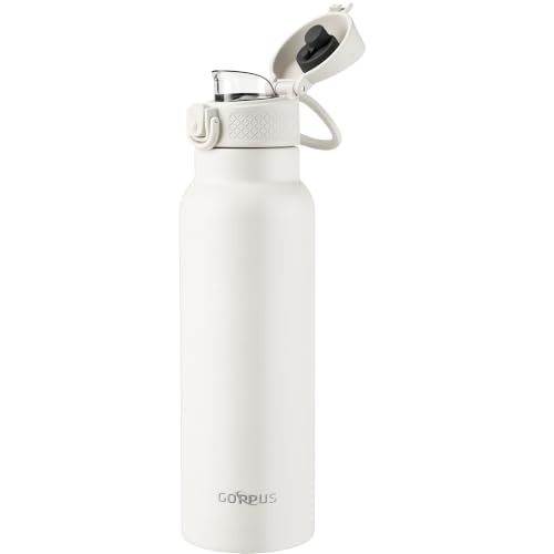 Image of GOPPUS 25 oz Insulated Water Bottle with Direct-Drink Lid,Keep Cold 24H,Leak-Proof Stainless Steel Bottle Ideal for the Gym,Travel,and Outdoor Use,Suitable for Teens and Adults（White）