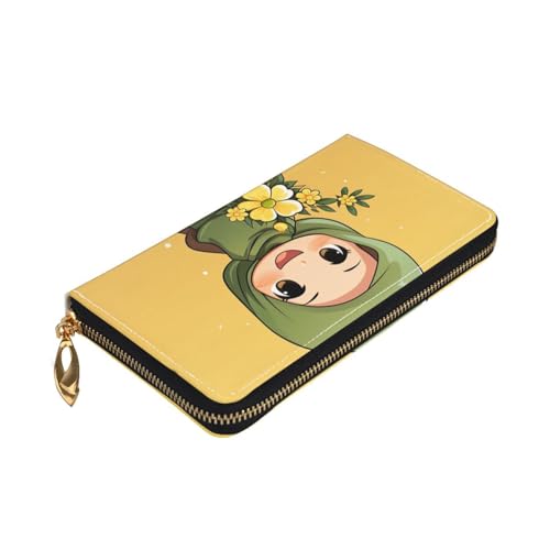 Leather Wallet for Women Men Bifold Wallet Ultra Slim Credit Card Holder Cartoon Muslim Girl Ladies Clutch Purse4