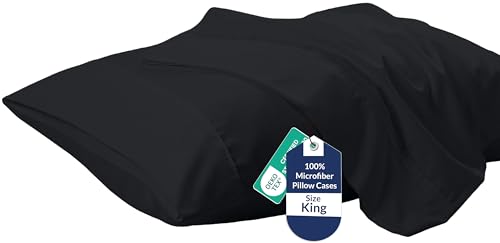 Royale Linens King Pillowcase Set of 2 - Bed Pillow Cover - 20 x 40 -Black Pillowcases - 1800 Brushed Microfiber Wrinkle & Fade Resistant - Soft & Cozy- King Size Pillow Case (Black)