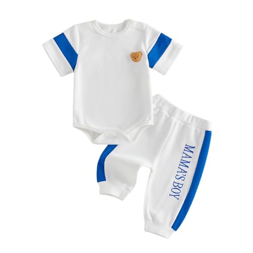 Image of Babieshouse Newborn Baby Boy Clothes Mamas Boy Bear Embroidery Long Sleeve Romper Pants Set Fall Winter Outfits 3-18 Months