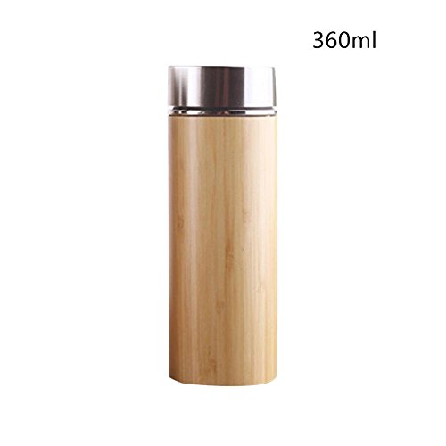 HUVE Tasse Thermos a? Cafe? Mug Isotherme de Voyage 500ml en Bambou avec Cuille?re en Bois en Bonus | Infuseur Fruit Bouteille | Bouteille Infusion Isotherme E?cologique