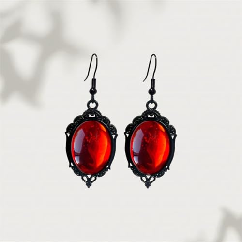 Gothic Stardust Crystal Cameo Earrings,Vintage Red Purple Crystal Gem Drop Earring Dark Punk Style Satan Demon Halloween Jewelry for Women3