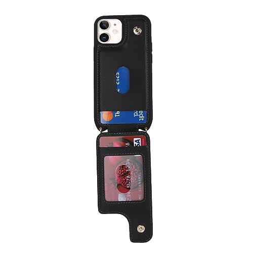 Image of for iPhone 12 Mini Case with Card Holder and Strap for Women,Crossbody Lanyard,Kickstand Ring Stand,Snap Clasp,RFID Blocking,Phone Wallet Cases 5.4 inch(Black)