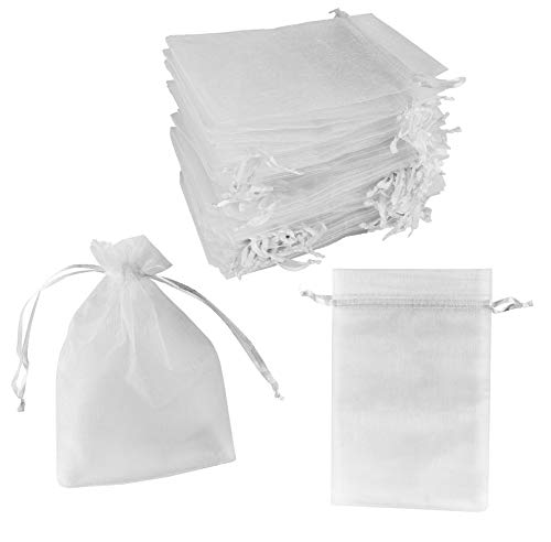 Super Z Outlet 100 Pack 5x7 Inch Mini Sheer Drawstring Organza Transparent Bags Jewelry Sack Pouches for Wedding, Party Decorations, Arts & Crafts Gifts (White)