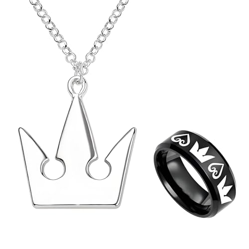 TFYU 2 Pcs Kingdom H. Crowns Design Necklace Sora's Crown & Roxas's Ring Anime Cosplay costume jewelry Accessories