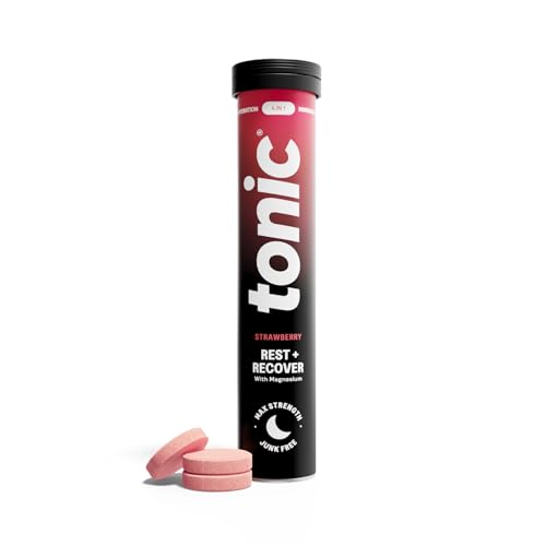 Tonic Health Rest and Recovery Effervescent Tablets - 300mg Elemental Magnesium, Ashwagandha, Lemon Balm - No Sugar, Magnesium Glycinate - Relax and Recharge, Strawberry 20 Count