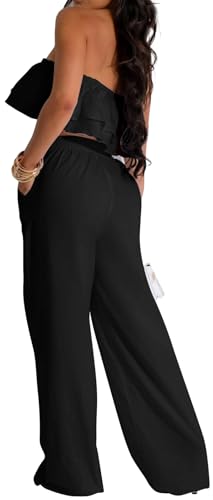 Elegant Two Piece Clothing Sets for Women Sexy Crop Top Long Wide Leg Pants Swimwear Bikini Coverups Vacation Beach2