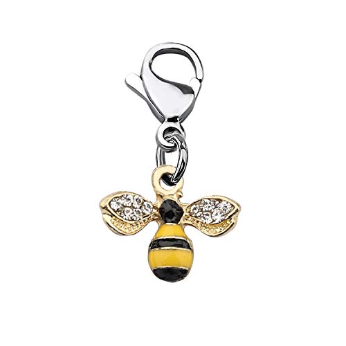 FEELMEM Little Honeybee Zipper Pull - Cute Crystal Yellow Bee Pendant Clip on Charm - Gift for Bee Lover or Beekeeper