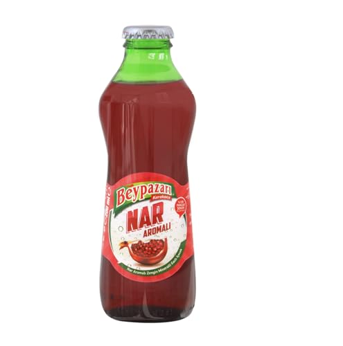 Agua mineral natural turca, Doğal Maden Suyu, botellas de vidrio de 250 ml (paquete de 24), sabor ligeramente brillante, crujiente, sabores originales y frutales (1 botella, granada)