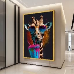 Tableau amusant sur toile girafe moderne et décoration pop art 70x100cm