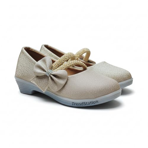 Image of Girls' Patent Mary Jane Shoes with Floral Embellishment, Attractive Colour's, Pearl Flower Welcro Glittery Bellies