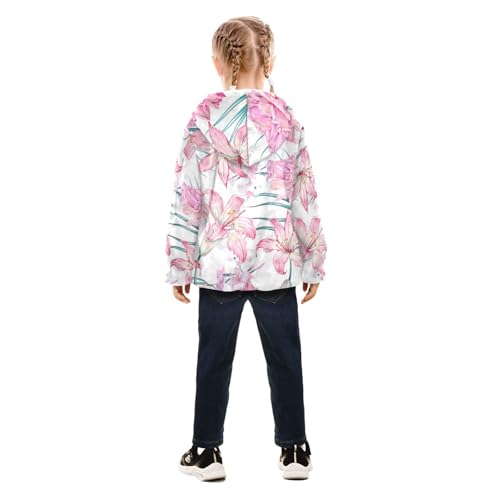 OTVEE Pink Flowers Lily Lotus Kids Hoodie Jacket Fall Spring Full Zip Warm Outwear Coat4