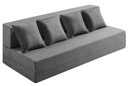 Image of Los Angeles Foldable Four Seater Sofa Cum Bed, Sofa Bed 6 X 6 Feet, Jute Fabric Washable Cover Including Four Cushion Perfect for Home & Office, Guest Room - Grey