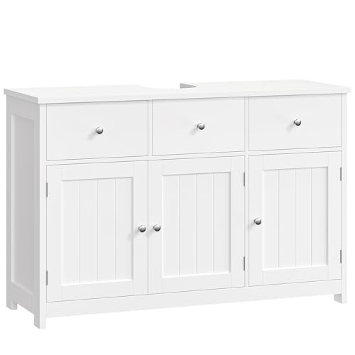 FOREHILL Waschbeckenunterschrank 100cm breit Unterschrank Badezimmerschrank mit 3 Türen und 2...