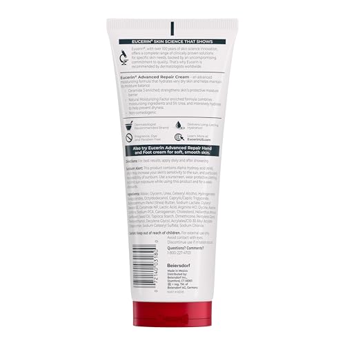 Image of Eucerin Advanced Repair Body Cream, Urea Enriched, Unscented Body Cream for Dry Skin With Triple Moisturizing Complex, 8 OZ Tube (Pack of 12)