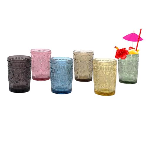 cecaro group Set 6 Bicchieri Colorati Lavorati 300 ml Vetro Decorato Stile Elegante e Moderno
