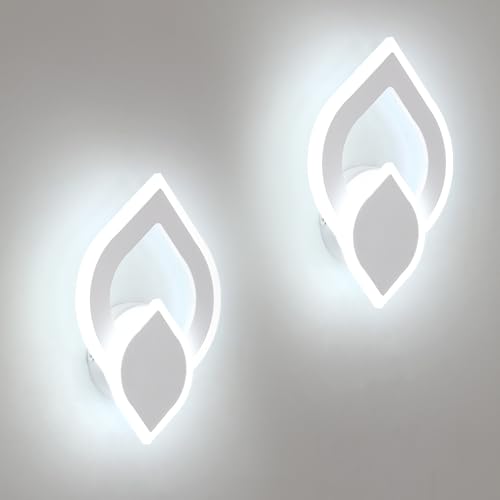 Mckalen 2 Pezzi Applique da Parete Interno LED, 16W 1800LM Lampada da Parete Moderno, Bianca lampada a Muro in Acrilico per Soggiorno Camera da Letto Scale Corridoio,Bianca Fredda 6500K