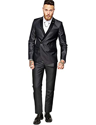 Pkrboro Men's Charcoal Two Pieces Suit Double Breasted Party Prom