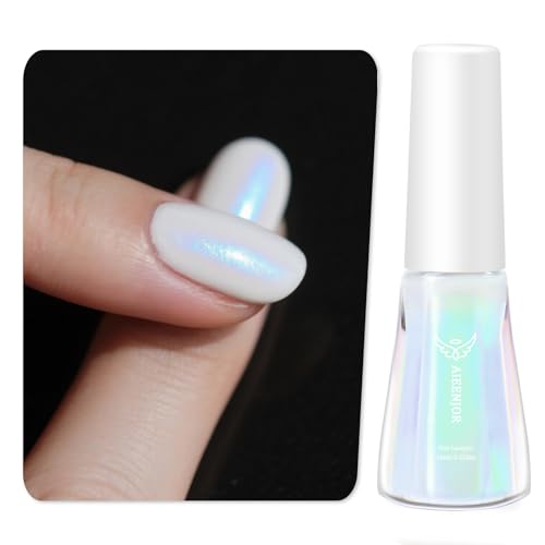 Aieenjor Pearl Effect Esmalte de uñas – 10 ml blanco perlado esmalte de uñas brillo Aurora Glizter secado rápido High Shine Based sin lámpara UV