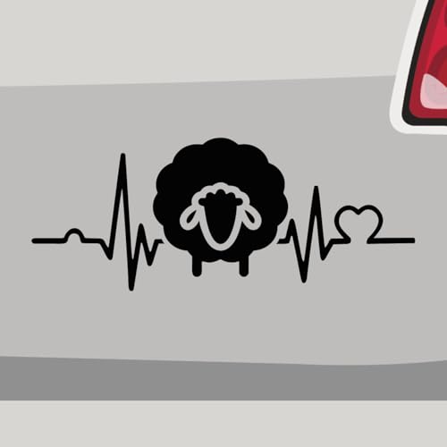 Aufkleber - Schaf Herzschlag Tier Farm - Sticker, Folienaukleber für Auto, Motorrad, Fahrrad, Laptop, LKW (10x4cm | Schwarz)