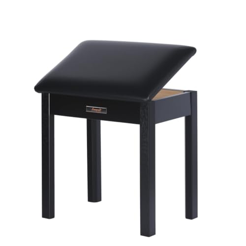 Sanpuli Solid Wood Piano Bench with Storage, Piano Stool and Padded Cushion, Keyboard Bench with Bookcase, Piano Chair and Piano Seat with High-Density Sponges.
