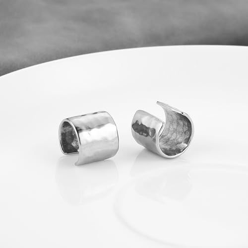 HZMAN Hammered Ear Cuff Earrings for Men Women Retro Stainless Steel Lightweight No Piercing Clip On Cartilage Earring Jewelry Gift3