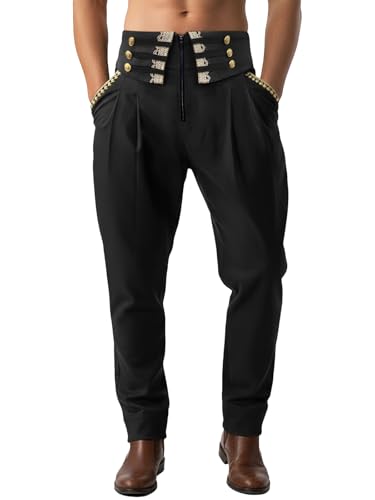 Runcati Mens Gothic Pants Medieval Pirate Steampunk Viking Trousers Victorian Renaissance Halloween Retro Costume Black