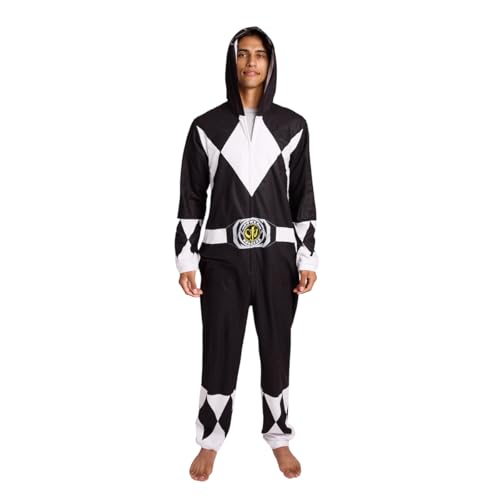 Bioworld Power Rangers Black Ranger Adult Long Sleeve Hooded Cosplay Union Suit-Medium