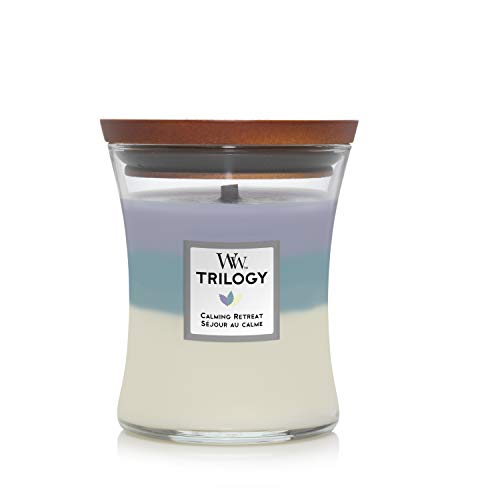 Woodwick Medium Hourglass Trilogy Scented Candle | Calming Retreat | with Crackling Wick | Burn Time: Up to 60 Hours, Calming Retreat