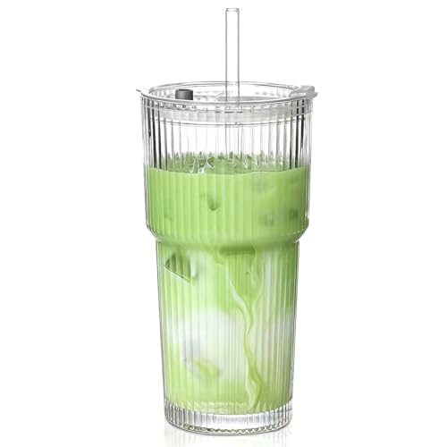 MINGHYZYA 20 oz Glass Tumblers, Iced Coffee Cups with...