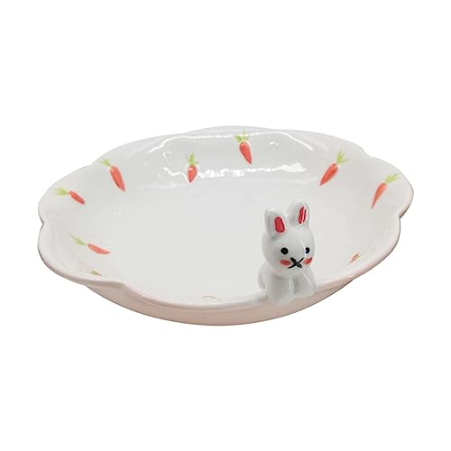 SOLUSTRE Easter Bunny Plate Hand-painted Ceramic Breakfast Dessert and Girls' Meal Bunny Decor