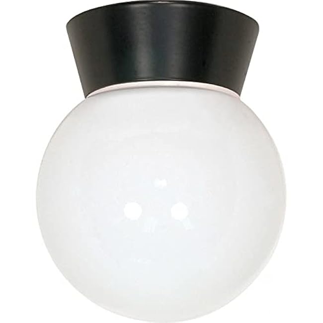 Nuvo Lighting SF77/157 Utility Fixture Die Cast Aluminum Durable Outdoor Close to Ceiling Porch and Patio Light with White Glass Globe, Black