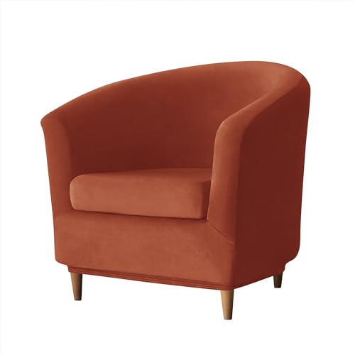 OBCREAT Club Chair Slipcovers, Stretch Armchair Covers Soft Velvet Tub Chair Cover 2 Pieces Sofa Covers Arm Chair Couch Cover Furniture Protector (Burnt Orange)