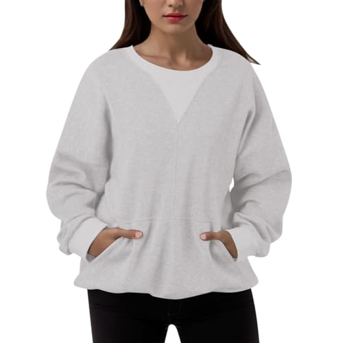 Sweat-shirt surdimensionné pour femmes haut pull manches longues blanc avec poche XL