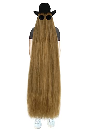 Mersi Mens Brown Cousin It Wig with Hat 61" Extra Long Straight Hair Costume Wig Cute Soft Wigs for Party Costume Halloween S093BR