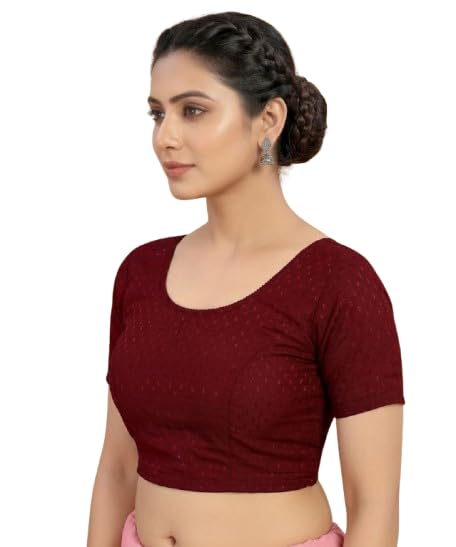 paarth enterprise Women Solid Stretchable Blouse Round Neck Half Sleeve-picture-10