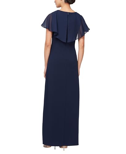 Image of S.L. Fashions Women's Long Fit & Flare Dress with Illusion Overlay Bodice and Front Slit (Petite and Regular Sizes)
