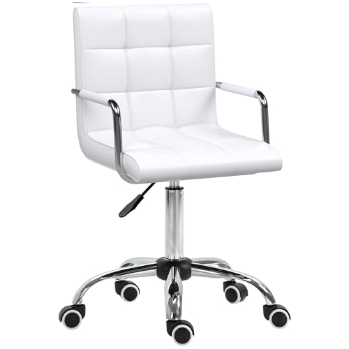 HOMCOM Chaise de Bureau Fauteuil Manager pivotant Hauteur réglable revêtement synthétique capitonné Blanc