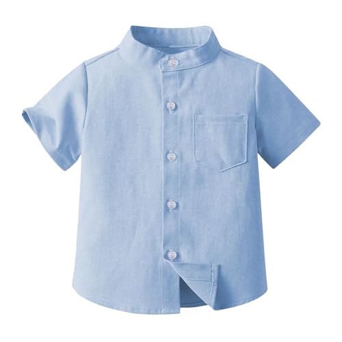 Henley Shirt for Kids Boys Short Sleeve Button Down Stand Collar T-Shirt Toddler Solid Tops Casual Summer Cute Shirts