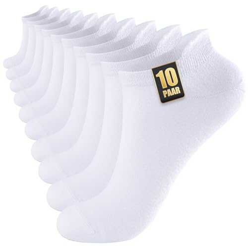 SockWaddles 10 Pares Calcetines Tobilleros Hombre Mujer, Calcetines Cortos Verano Finos Transpirables de Algodón Unisex, Ideales para Deporte, Running, Trabajo y Uso Diario, 10 Blanco, 39-42