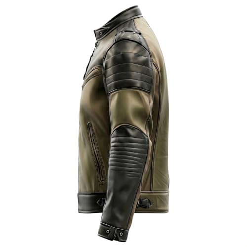 Chaqueta biker hombre verde oliva y negro miniatura 2